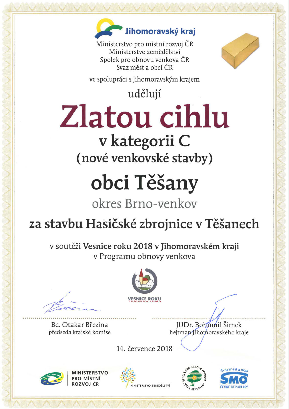 Vesnice roku - zlatá cihla